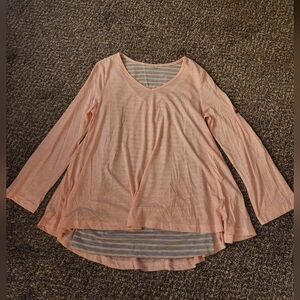 Simply Noelle Top Tunic Blouse & Layering Tank Pink and Gray Stripe S / M